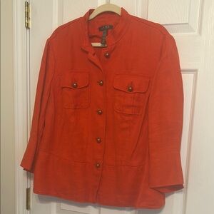 Ralph Lauren Orange Linen Jacket with Collared Neckline.